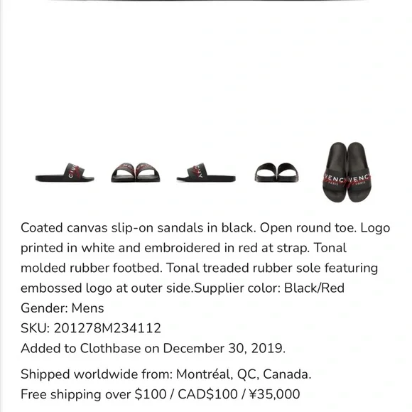 Givenchy Paris Signature Logo Slides with red embroidery. - Size 42